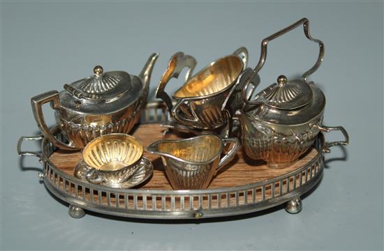 Edwardian silver six piece miniature tea set